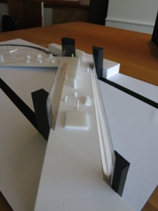 Scale model of exhibition area. Planning exhibition, museum. Design process. Jesper Clausen