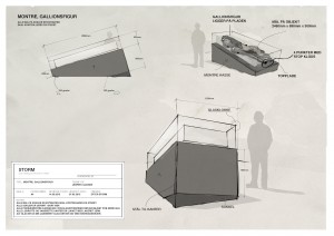 Jesper Clausen sketch. Design process, museum display case.
